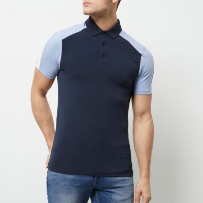 Navy and light blue muscle fit polo shirt